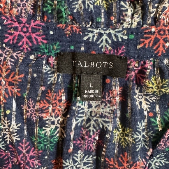 Talbots Blue Relaxed Blouse with Mandarin Collar and Cuffed Sleeves - Picture 4 of 7